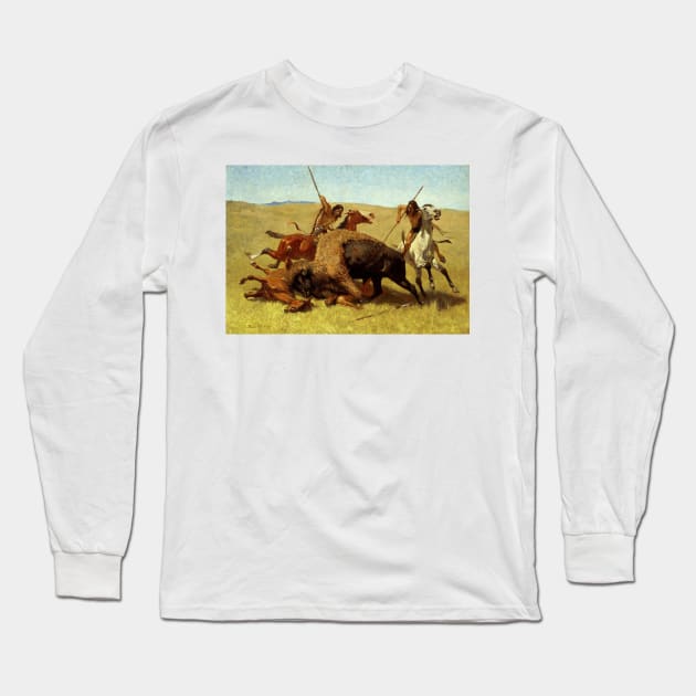 The Buffalo Hunt by Frederic Remington Long Sleeve T-Shirt by Classic Art Stall